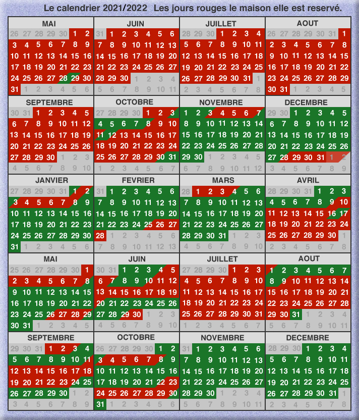 Calendrier 2021/2022